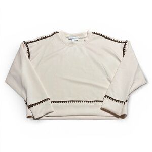 Cream Long Sleeve Top with Brown Accents